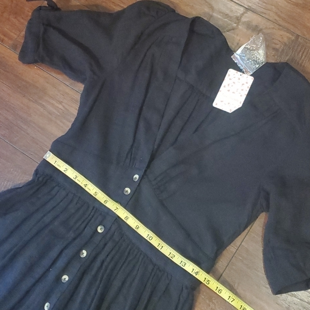 Free People Black Midi Button-Front Dress - Picture 11 of 14